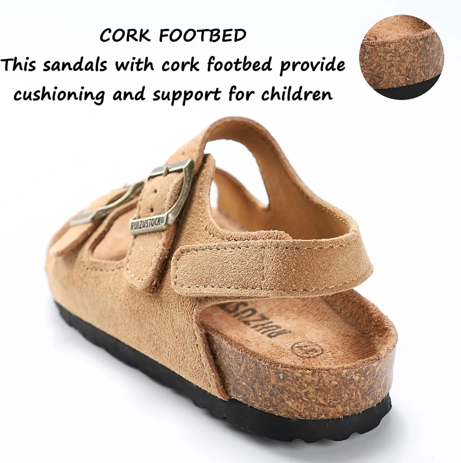 Toddler Sandals Boys Girls Cork Footbed Sandals Kids Adjustable Back Strap Slippers Double Buckle Slide Beach Shoes for Indoor Outdoor