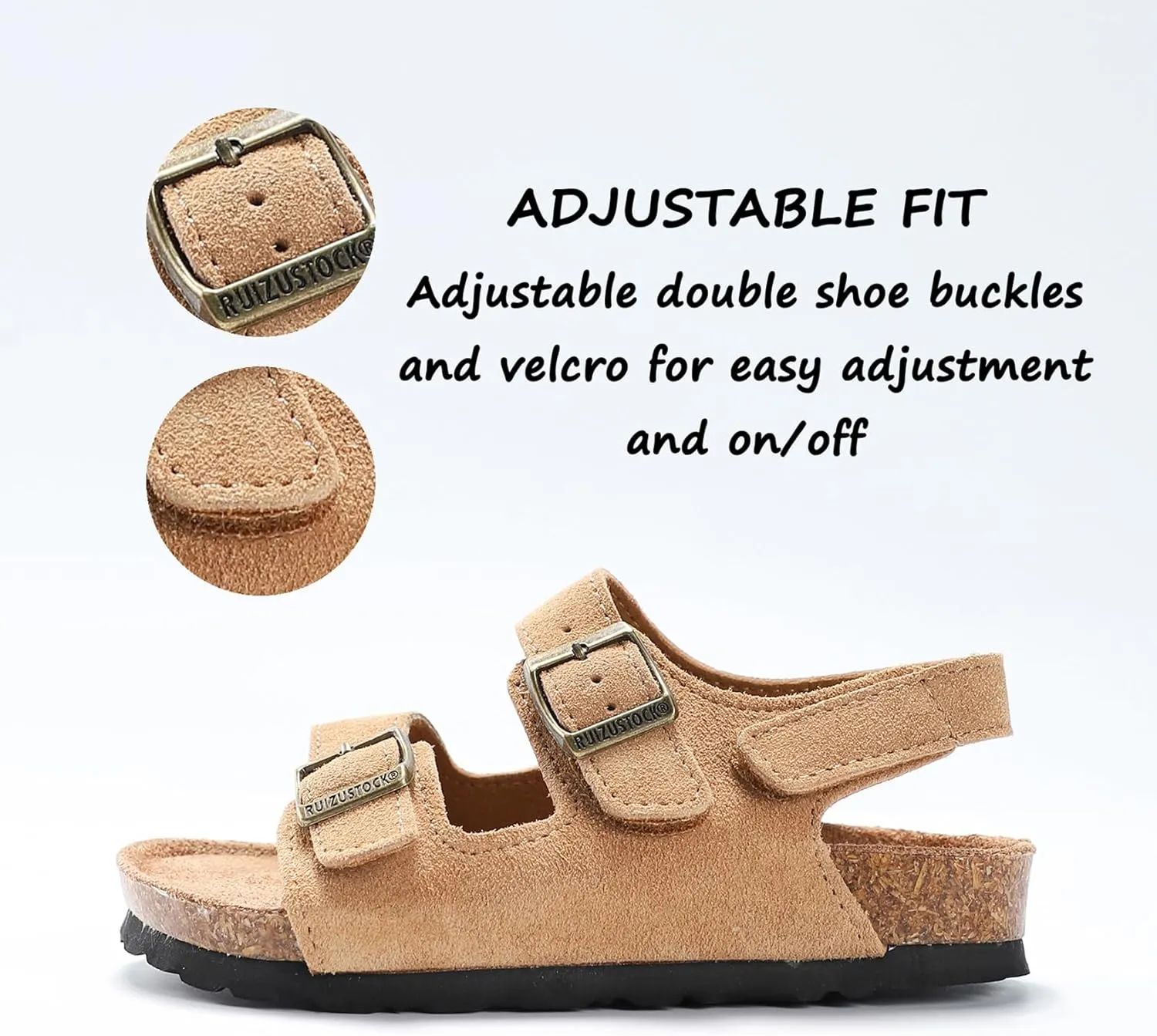 Toddler Sandals Boys Girls Cork Footbed Sandals Kids Adjustable Back Strap Slippers Double Buckle Slide Beach Shoes for Indoor Outdoor