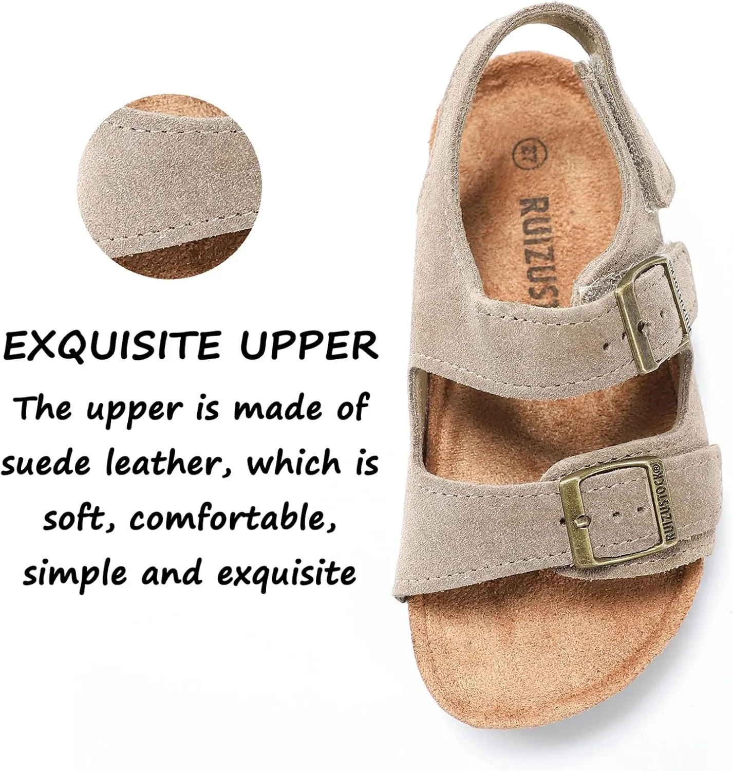 Toddler Sandals Boys Girls Cork Footbed Sandals Kids Adjustable Back Strap Slippers Double Buckle Slide Beach Shoes for Indoor Outdoor