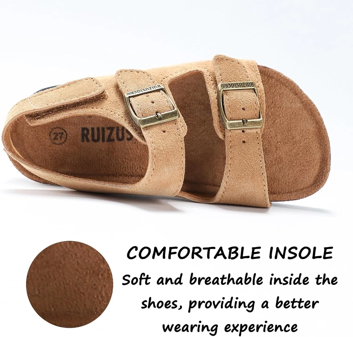 Toddler Sandals Boys Girls Cork Footbed Sandals Kids Adjustable Back Strap Slippers Double Buckle Slide Beach Shoes for Indoor Outdoor