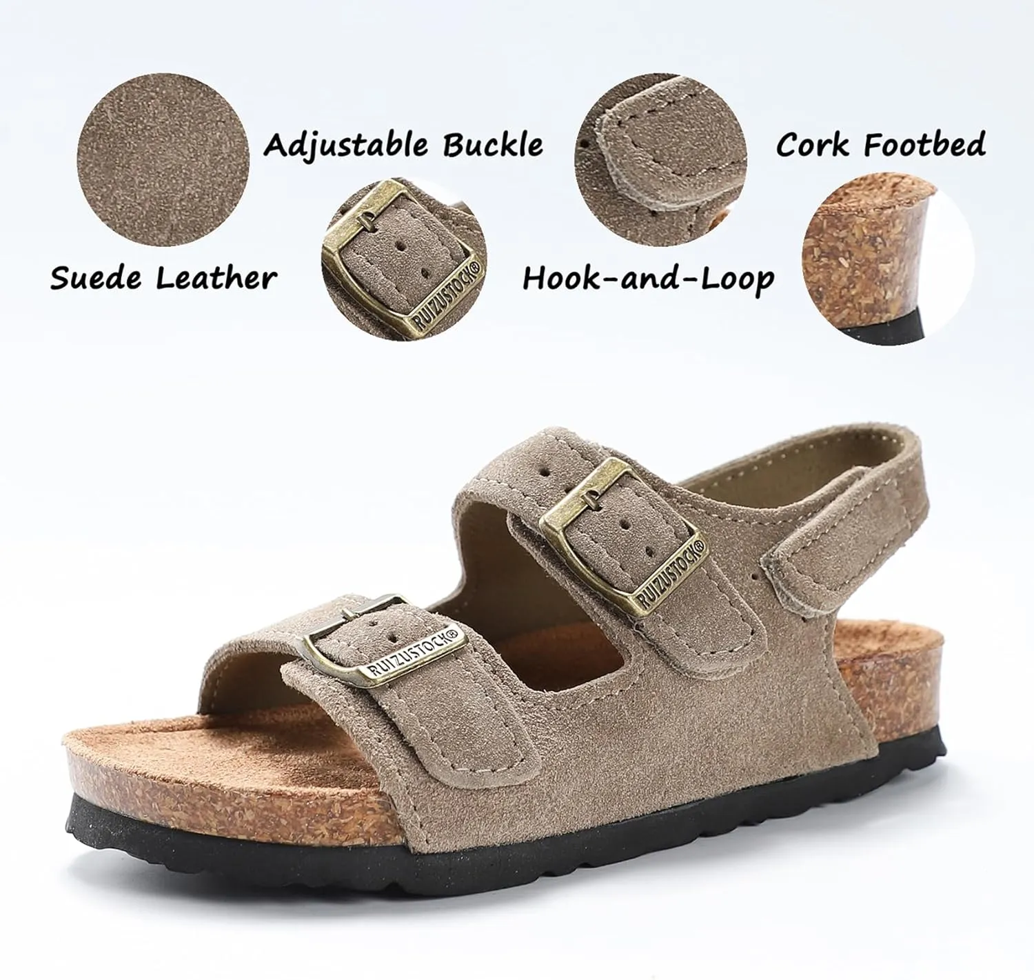 Toddler Sandals Boys Girls Cork Footbed Sandals Kids Adjustable Back Strap Slippers Double Buckle Slide Beach Shoes for Indoor Outdoor