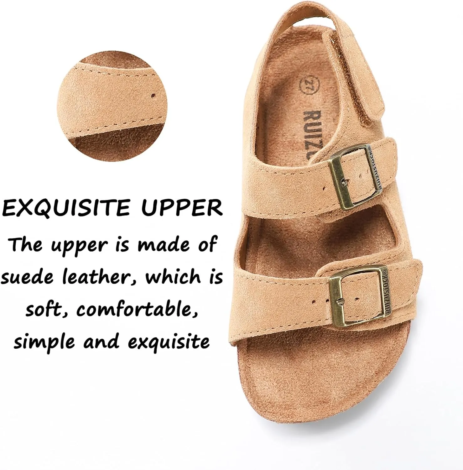 Toddler Sandals Boys Girls Cork Footbed Sandals Kids Adjustable Back Strap Slippers Double Buckle Slide Beach Shoes for Indoor Outdoor
