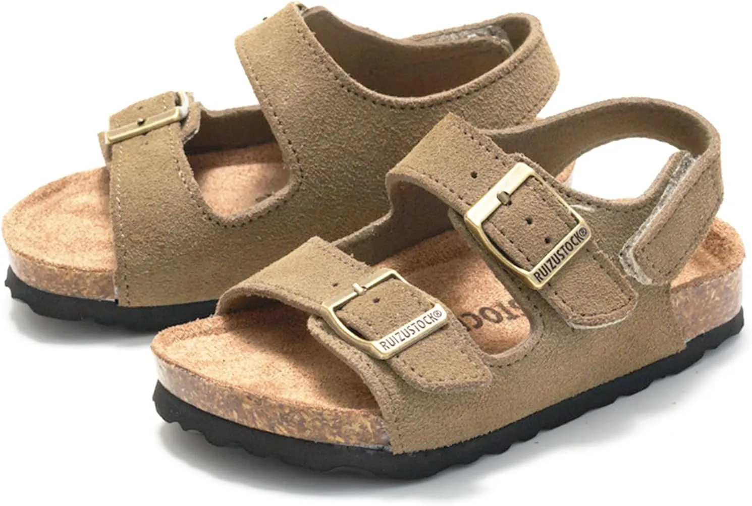 Toddler Sandals Boys Girls Cork Footbed Sandals Kids Adjustable Back Strap Slippers Double Buckle Slide Beach Shoes for Indoor Outdoor