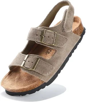 Toddler Sandals Boys Girls Cork Footbed Sandals Kids Adjustable Back Strap Slippers Double Buckle Slide Beach Shoes for Indoor Outdoor