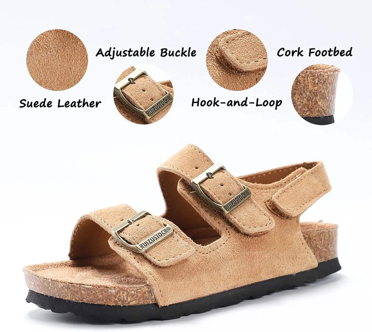 Toddler Sandals Boys Girls Cork Footbed Sandals Kids Adjustable Back Strap Slippers Double Buckle Slide Beach Shoes for Indoor Outdoor