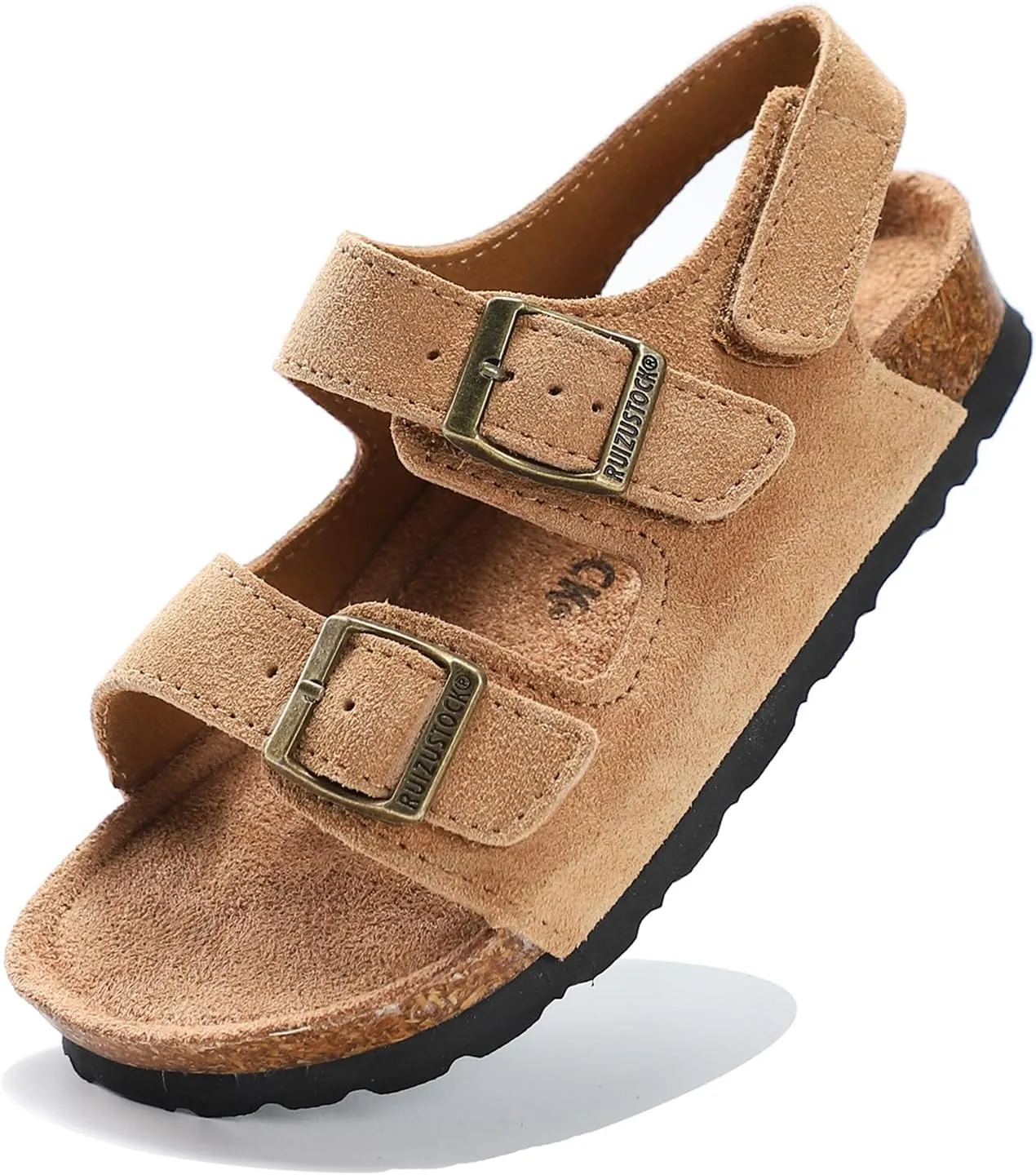 Toddler Sandals Boys Girls Cork Footbed Sandals Kids Adjustable Back Strap Slippers Double Buckle Slide Beach Shoes for Indoor Outdoor