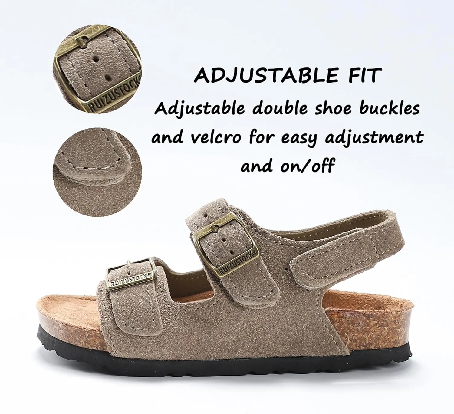 Toddler Sandals Boys Girls Cork Footbed Sandals Kids Adjustable Back Strap Slippers Double Buckle Slide Beach Shoes for Indoor Outdoor