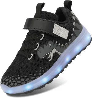 Toddler Sneakers Light Up Shoes for Boy Girl with Hook and Loop Comfortable Led Shoes Non-Slip Dinosaur Shark Shoes Little Kid