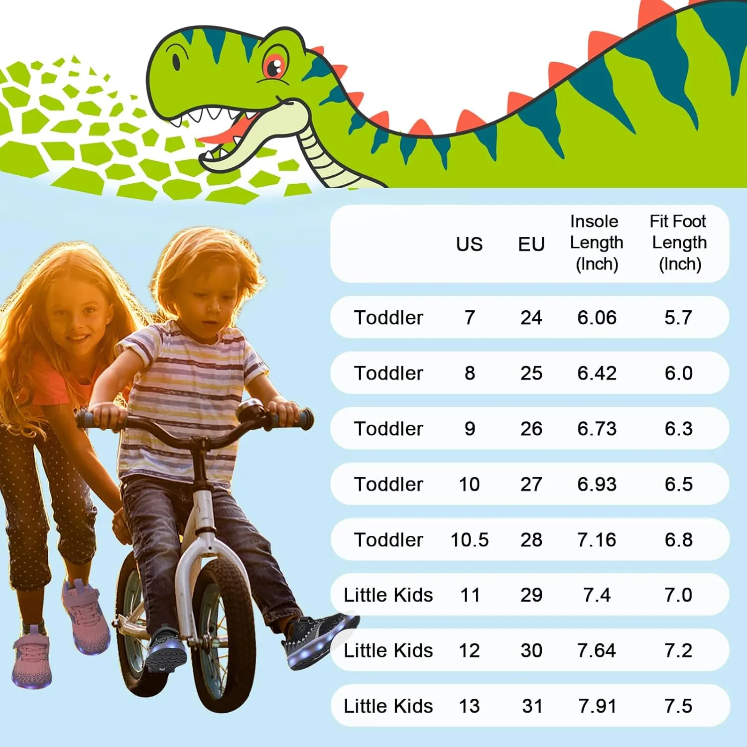 Toddler Sneakers Light Up Shoes for Boy Girl with Hook and Loop Comfortable Led Shoes Non-Slip Dinosaur Shark Shoes Little Kid