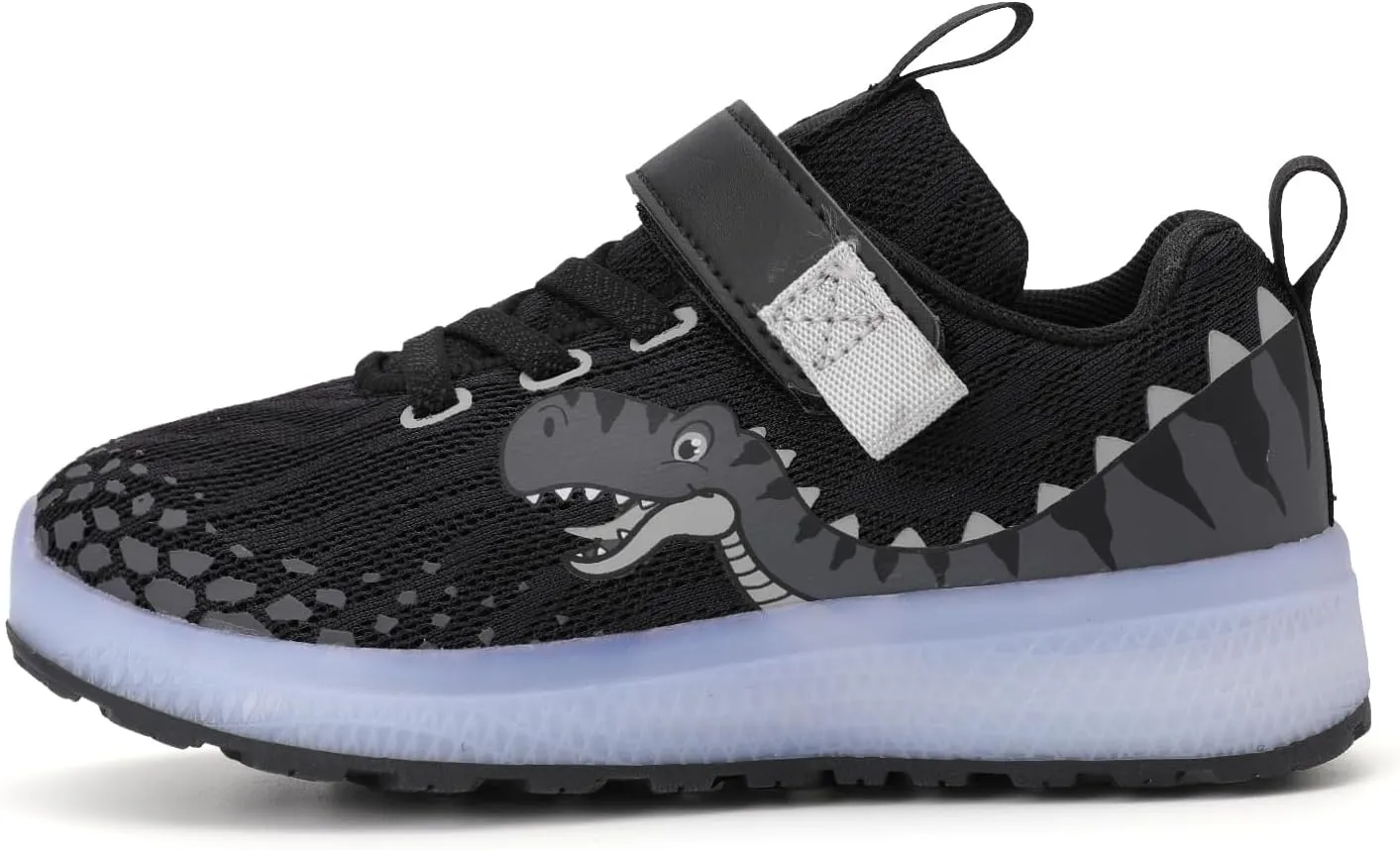 Toddler Sneakers Light Up Shoes for Boy Girl with Hook and Loop Comfortable Led Shoes Non-Slip Dinosaur Shark Shoes Little Kid