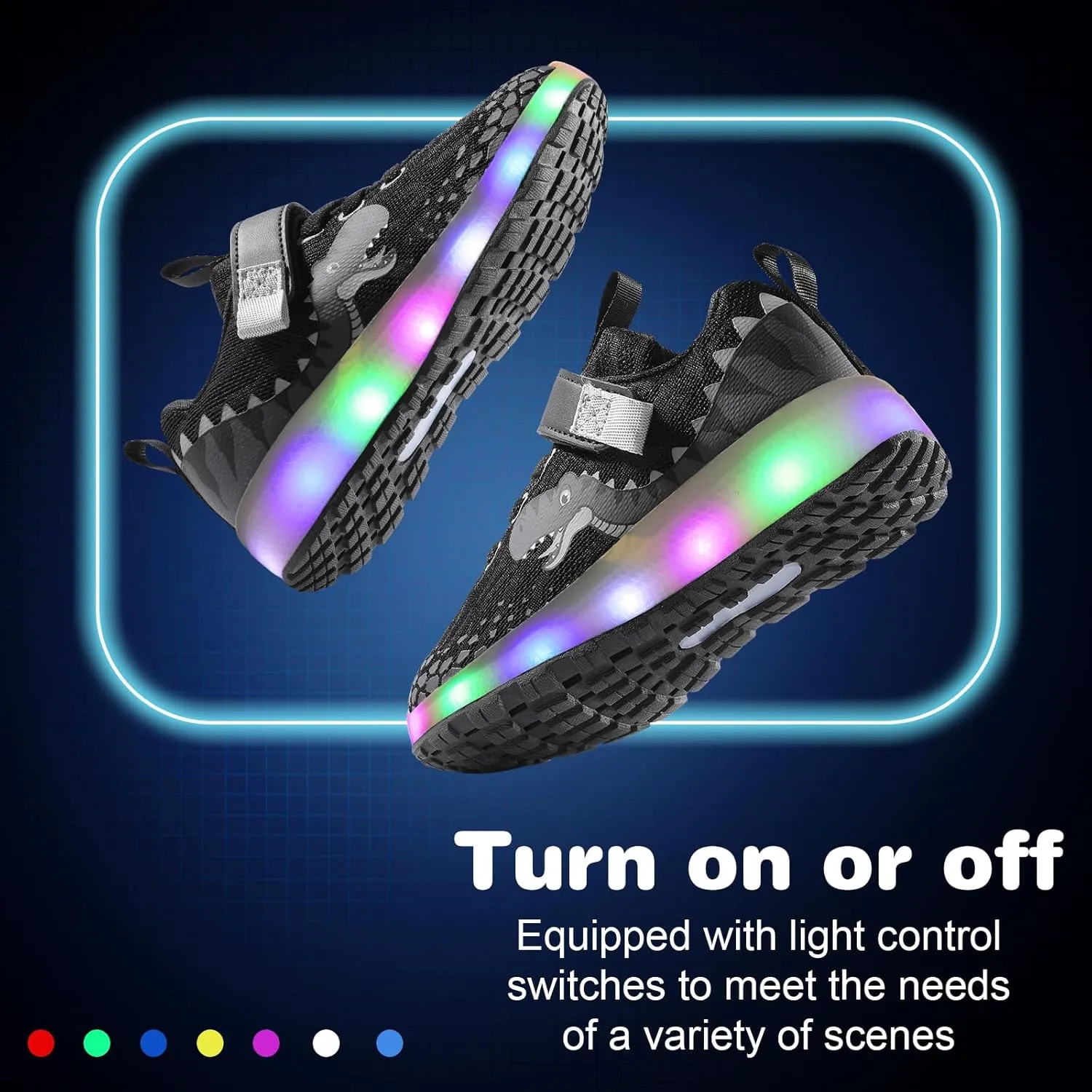 Toddler Sneakers Light Up Shoes for Boy Girl with Hook and Loop Comfortable Led Shoes Non-Slip Dinosaur Shark Shoes Little Kid