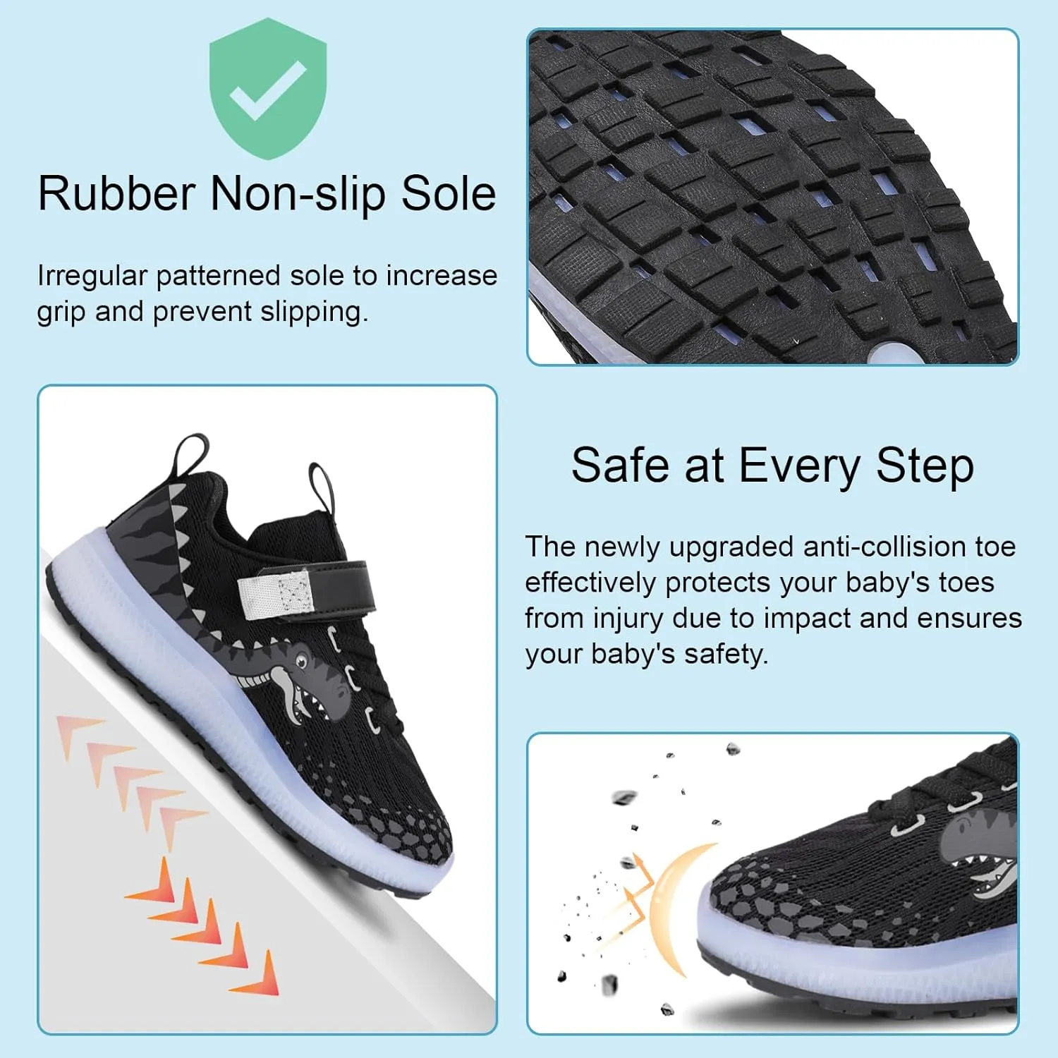 Toddler Sneakers Light Up Shoes for Boy Girl with Hook and Loop Comfortable Led Shoes Non-Slip Dinosaur Shark Shoes Little Kid