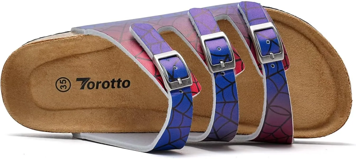 Torotto Boys Girls Sandals with Cork Footbed Adjustable Buckle Casual Slides Sandals Open Toes Flat for Kids Toddler
