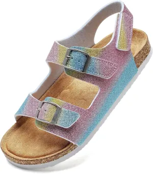 Torotto Girls Boys Sandals with Cork Footbed Adjustable Buckle Casual Slides Sandals Open Toes Flat for Kids Toddler