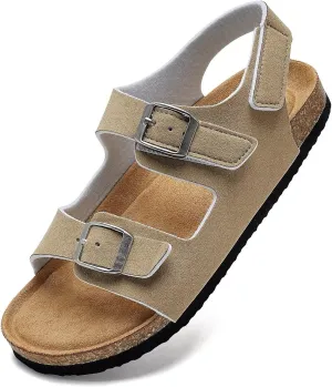 Torotto Girls Boys Sandals with Cork Footbed Adjustable Buckle Casual Slides Sandals Open Toes Flat for Kids Toddler
