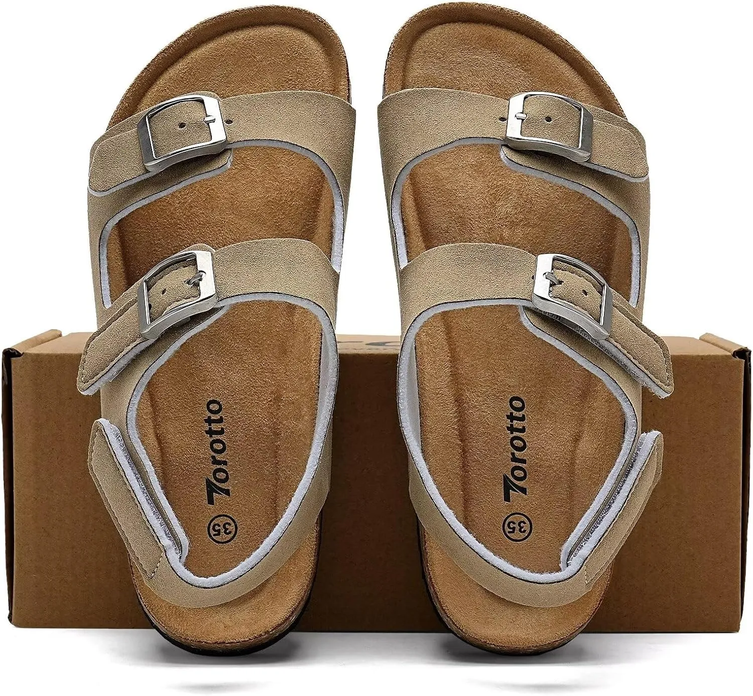 Torotto Girls Boys Sandals with Cork Footbed Adjustable Buckle Casual Slides Sandals Open Toes Flat for Kids Toddler