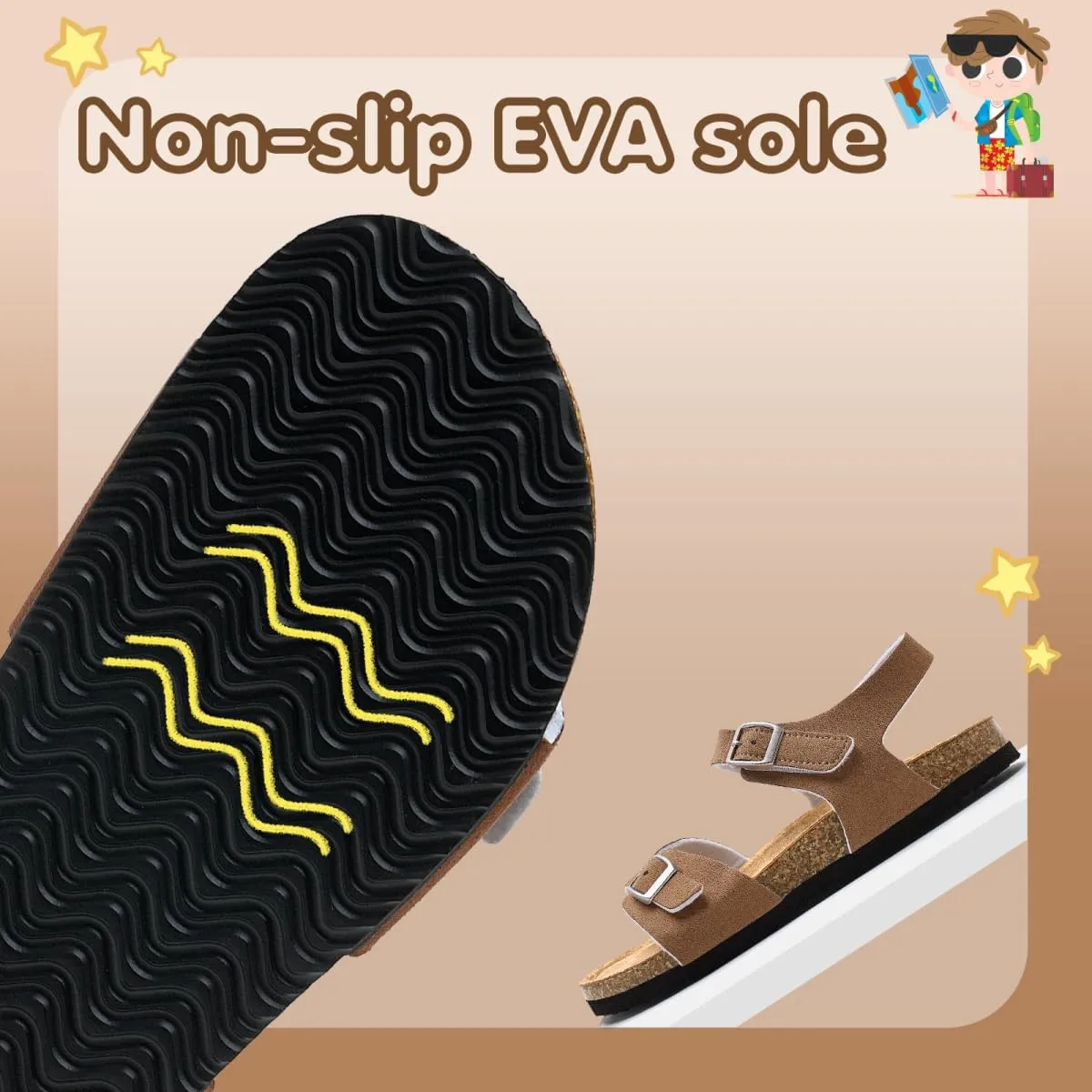 Torotto Girls Boys Sandals with Cork Footbed Adjustable Buckle Casual Slides Sandals Open Toes Flat for Kids Toddler