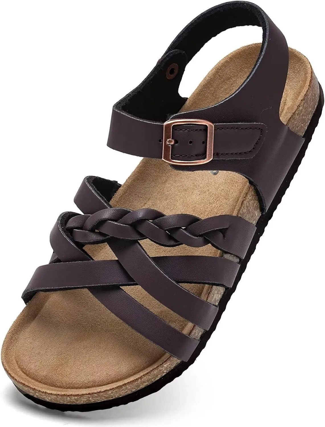 Torotto Girls Sandals with Cork Footbed Adjustable Buckle Casual Slides Sandals Open Toes Flat for Kids Toddler