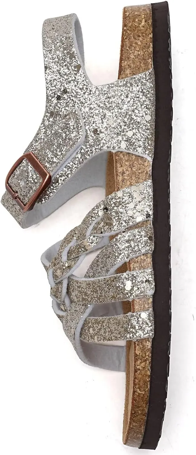 Torotto Girls Sandals with Cork Footbed Adjustable Buckle Casual Slides Sandals Open Toes Flat for Kids Toddler