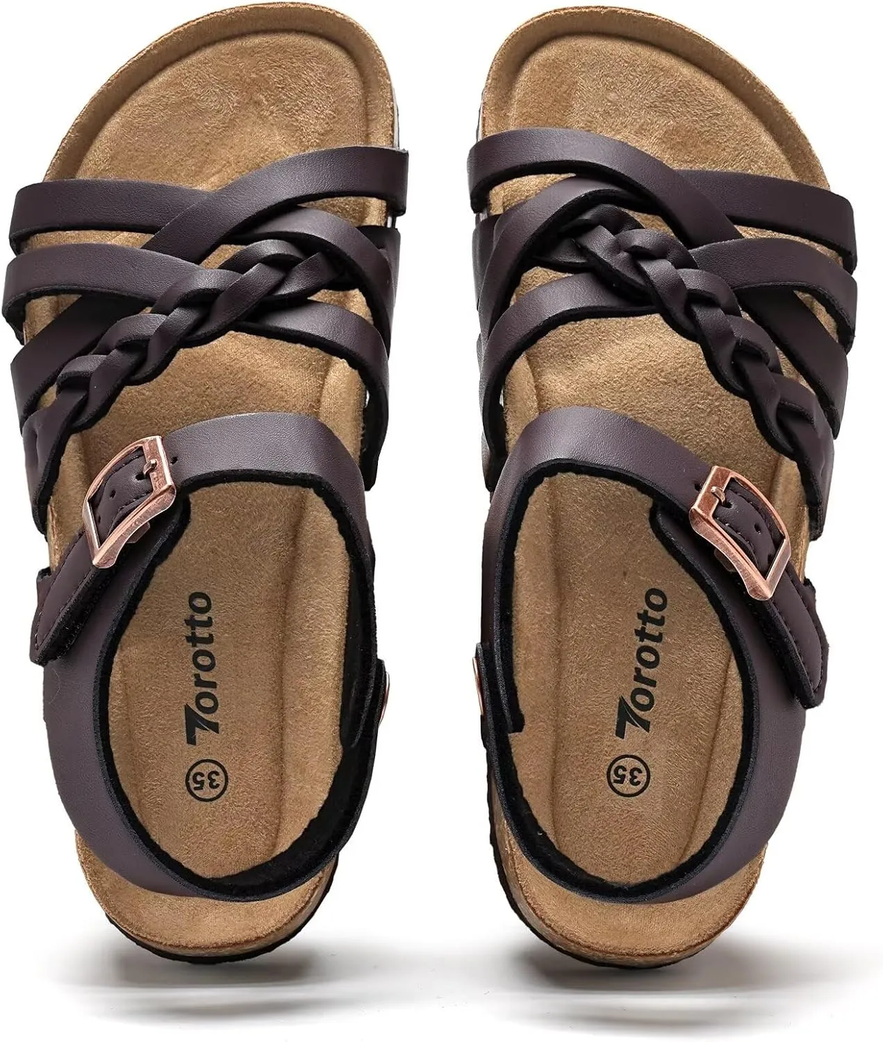 Torotto Girls Sandals with Cork Footbed Adjustable Buckle Casual Slides Sandals Open Toes Flat for Kids Toddler