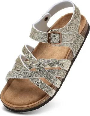 Torotto Girls Sandals with Cork Footbed Adjustable Buckle Casual Slides Sandals Open Toes Flat for Kids Toddler