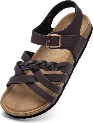 Torotto Girls Sandals with Cork Footbed Adjustable Buckle Casual Slides Sandals Open Toes Flat for Kids Toddler