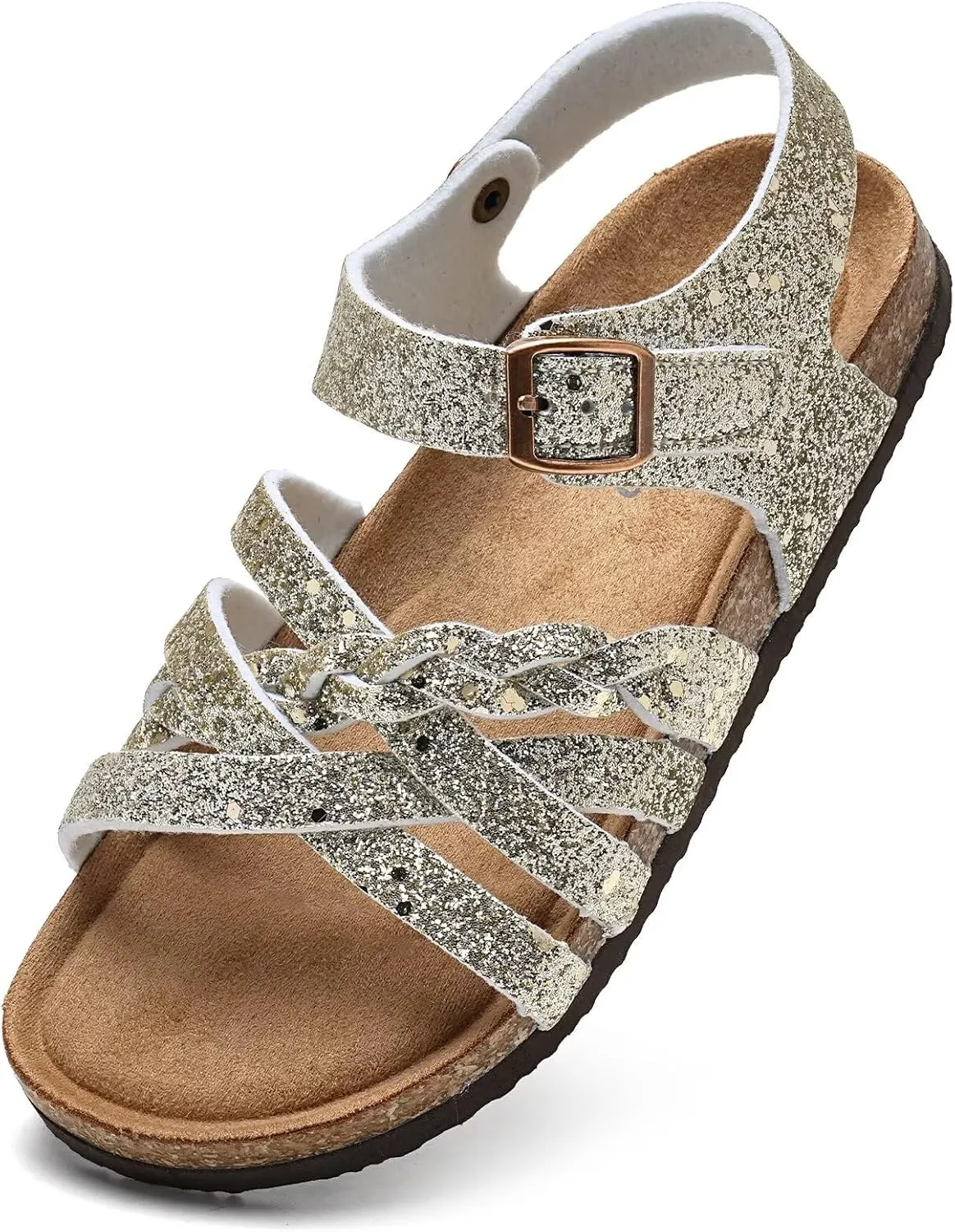 Torotto Girls Sandals with Cork Footbed Adjustable Buckle Casual Slides Sandals Open Toes Flat for Kids Toddler
