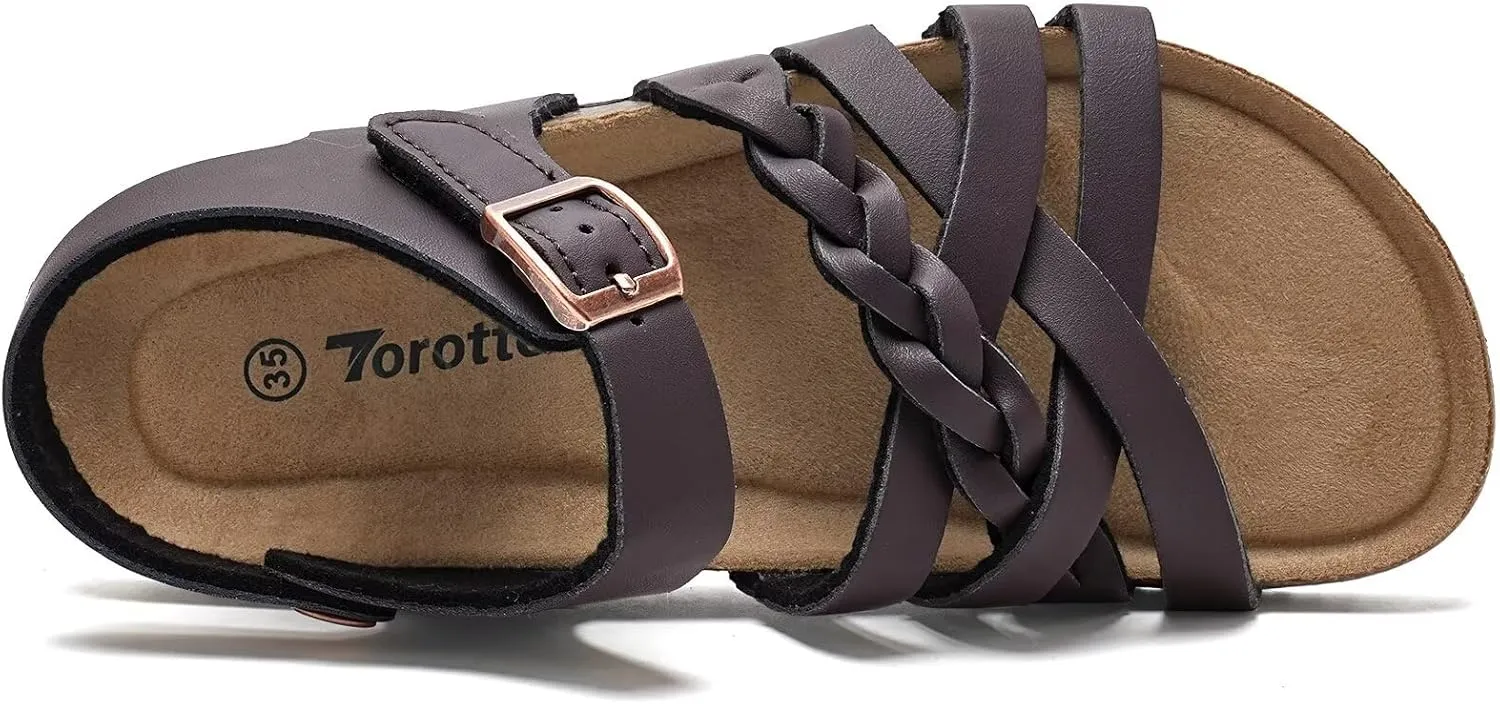 Torotto Girls Sandals with Cork Footbed Adjustable Buckle Casual Slides Sandals Open Toes Flat for Kids Toddler