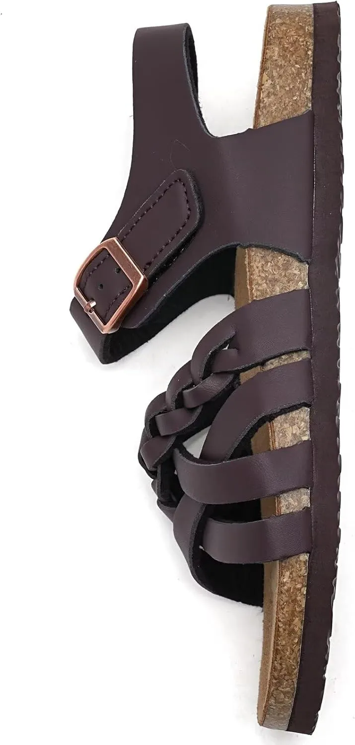 Torotto Girls Sandals with Cork Footbed Adjustable Buckle Casual Slides Sandals Open Toes Flat for Kids Toddler
