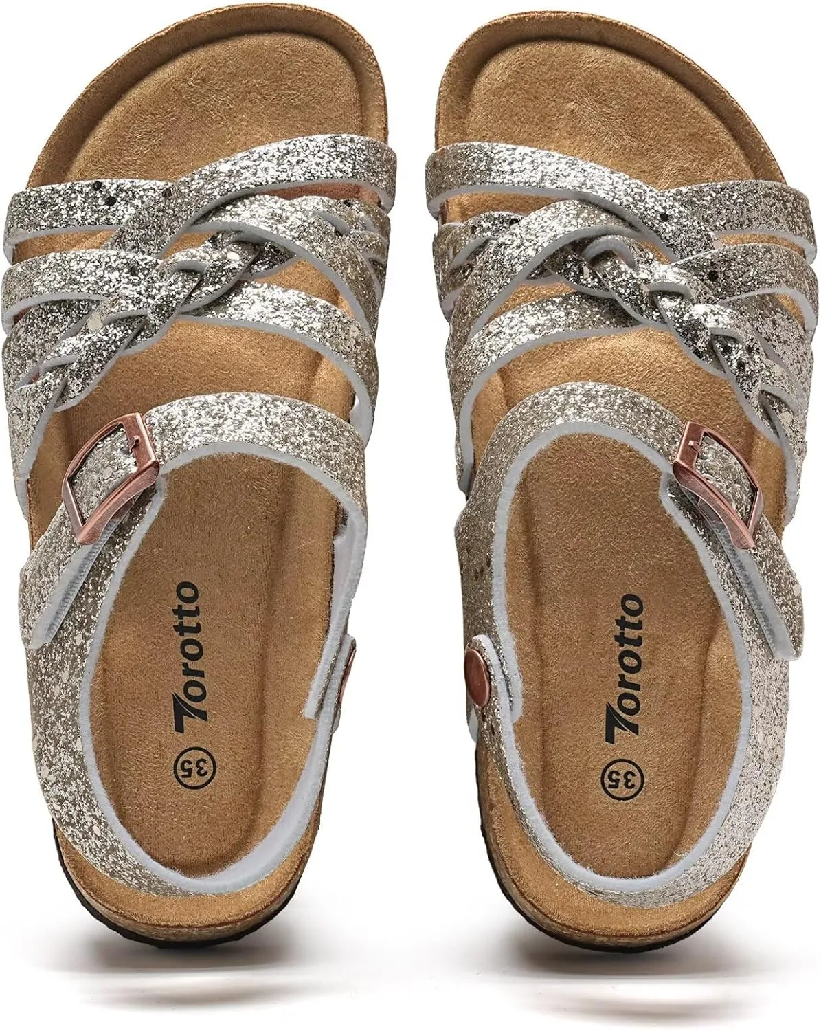 Torotto Girls Sandals with Cork Footbed Adjustable Buckle Casual Slides Sandals Open Toes Flat for Kids Toddler