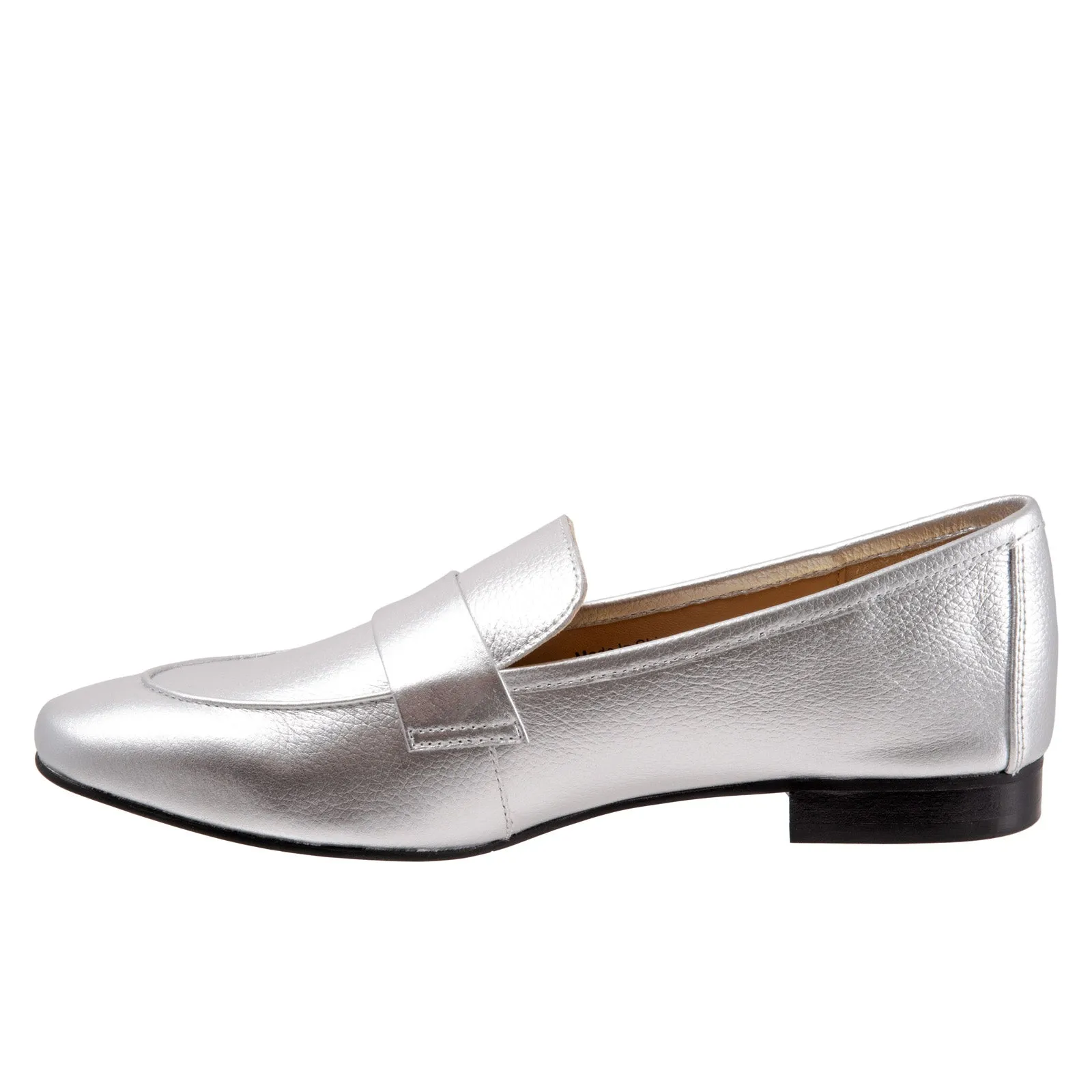 Trotters Gemma T2005-040 Womens Silver Wide Leather Loafer Flats Shoes