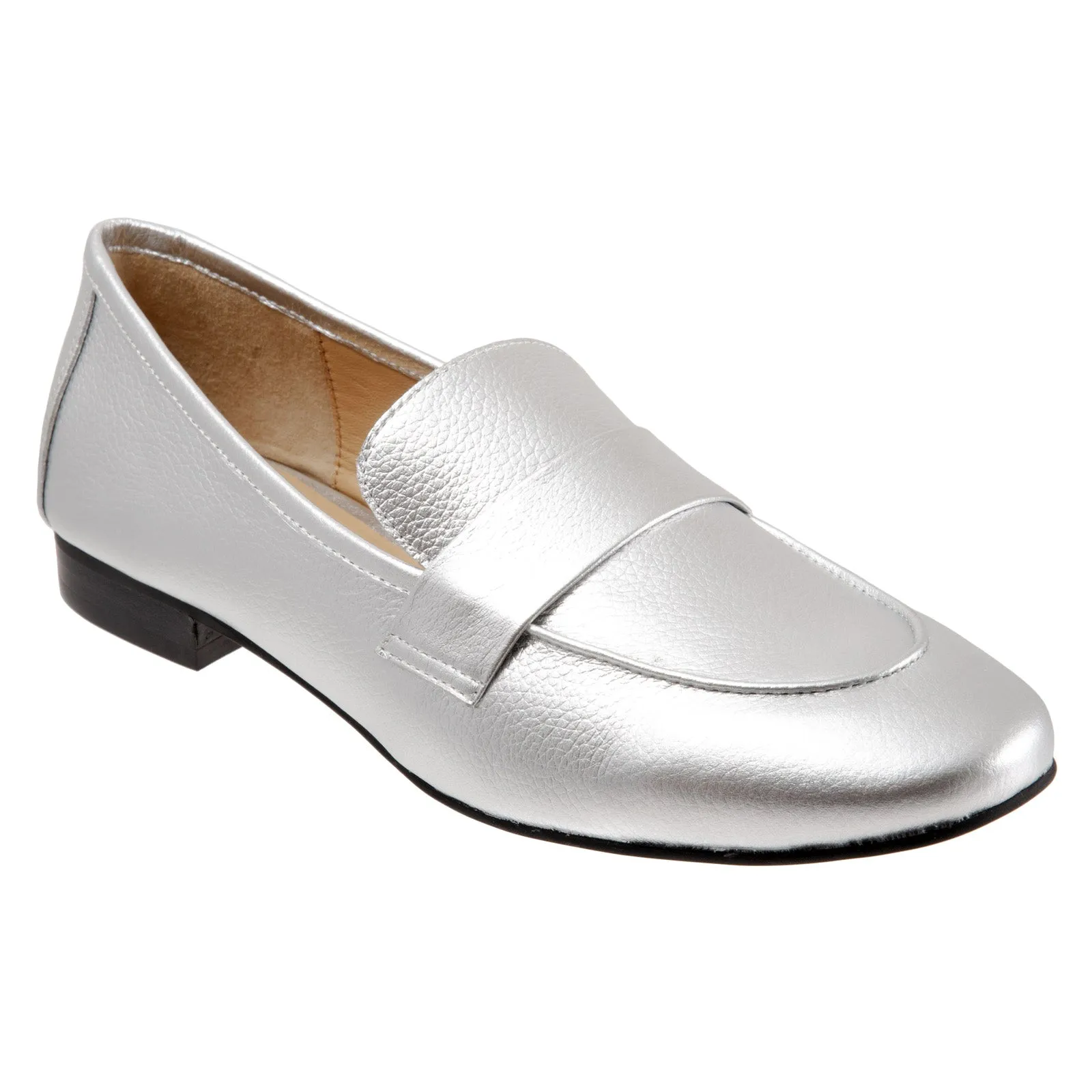 Trotters Gemma T2005-040 Womens Silver Wide Leather Loafer Flats Shoes