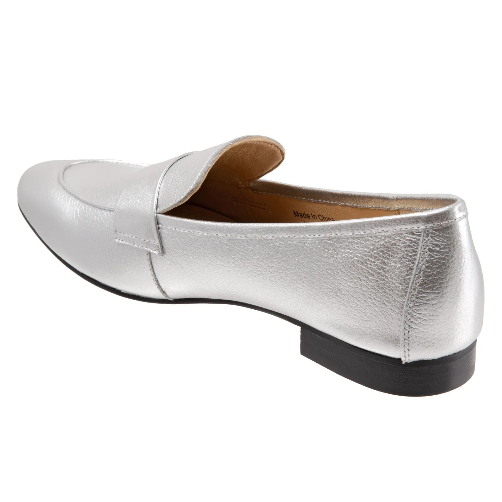 Trotters Gemma T2005-040 Womens Silver Wide Leather Loafer Flats Shoes