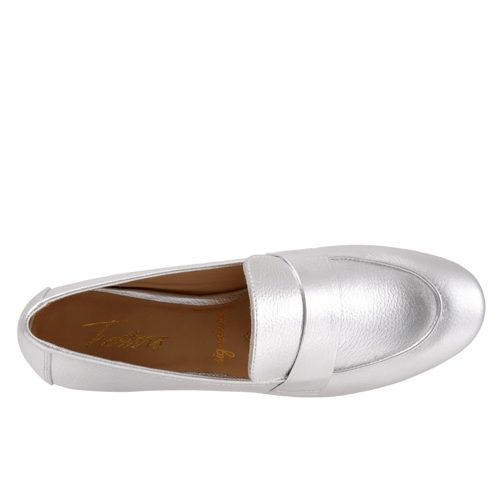 Trotters Gemma T2005-040 Womens Silver Wide Leather Loafer Flats Shoes