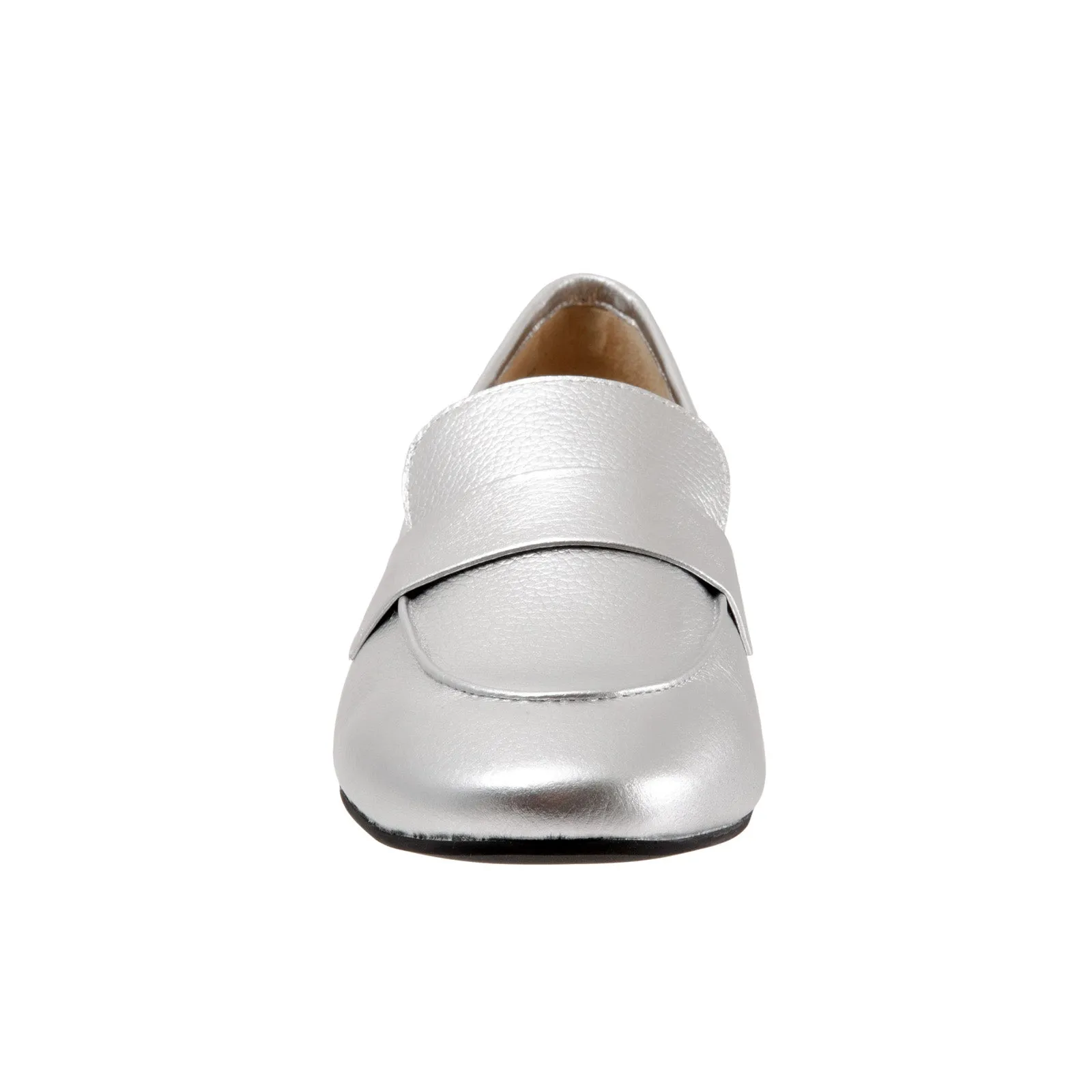 Trotters Gemma T2005-040 Womens Silver Wide Leather Loafer Flats Shoes