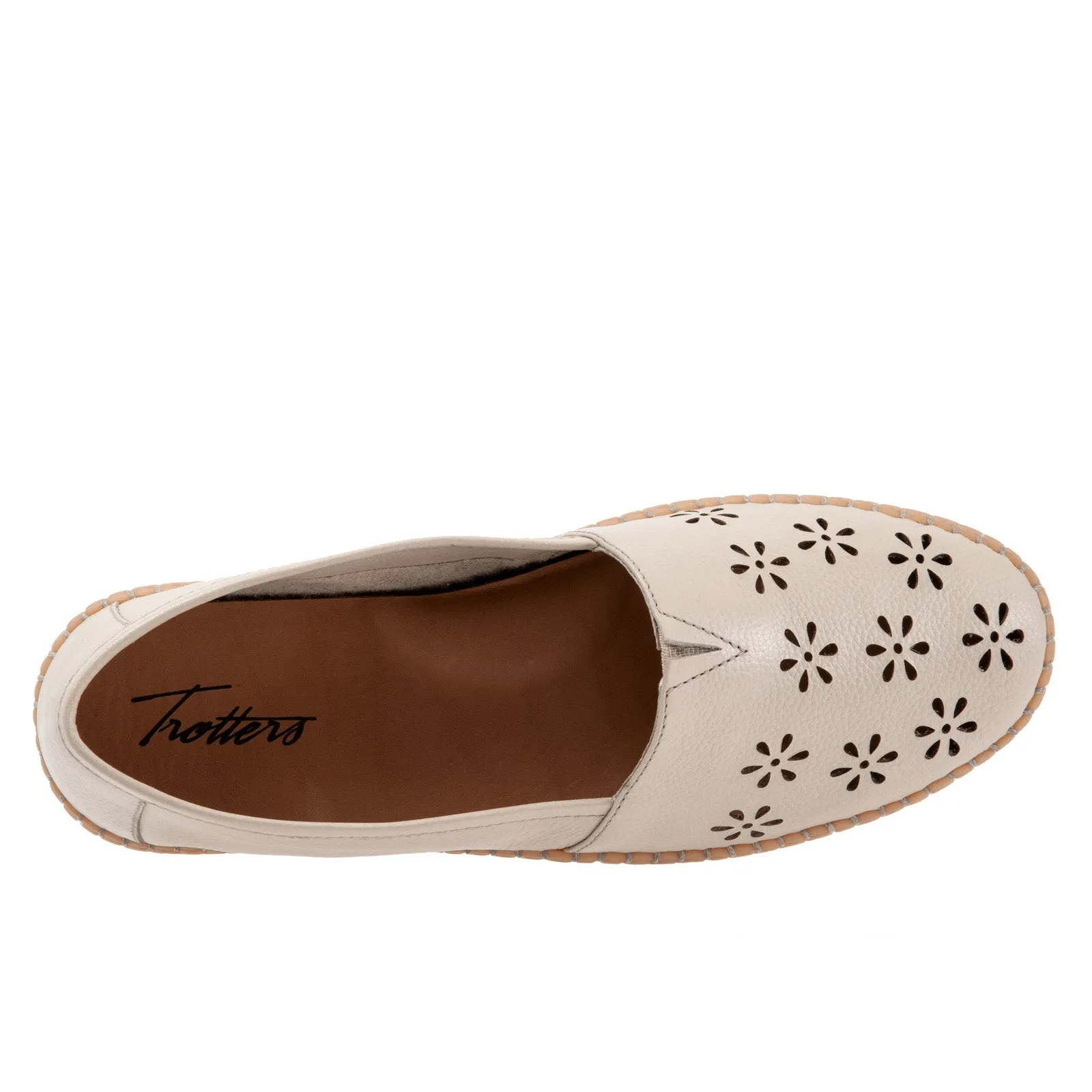 Trotters Rosie T2233-112 Womens Beige Wide Leather Loafer Flats Shoes