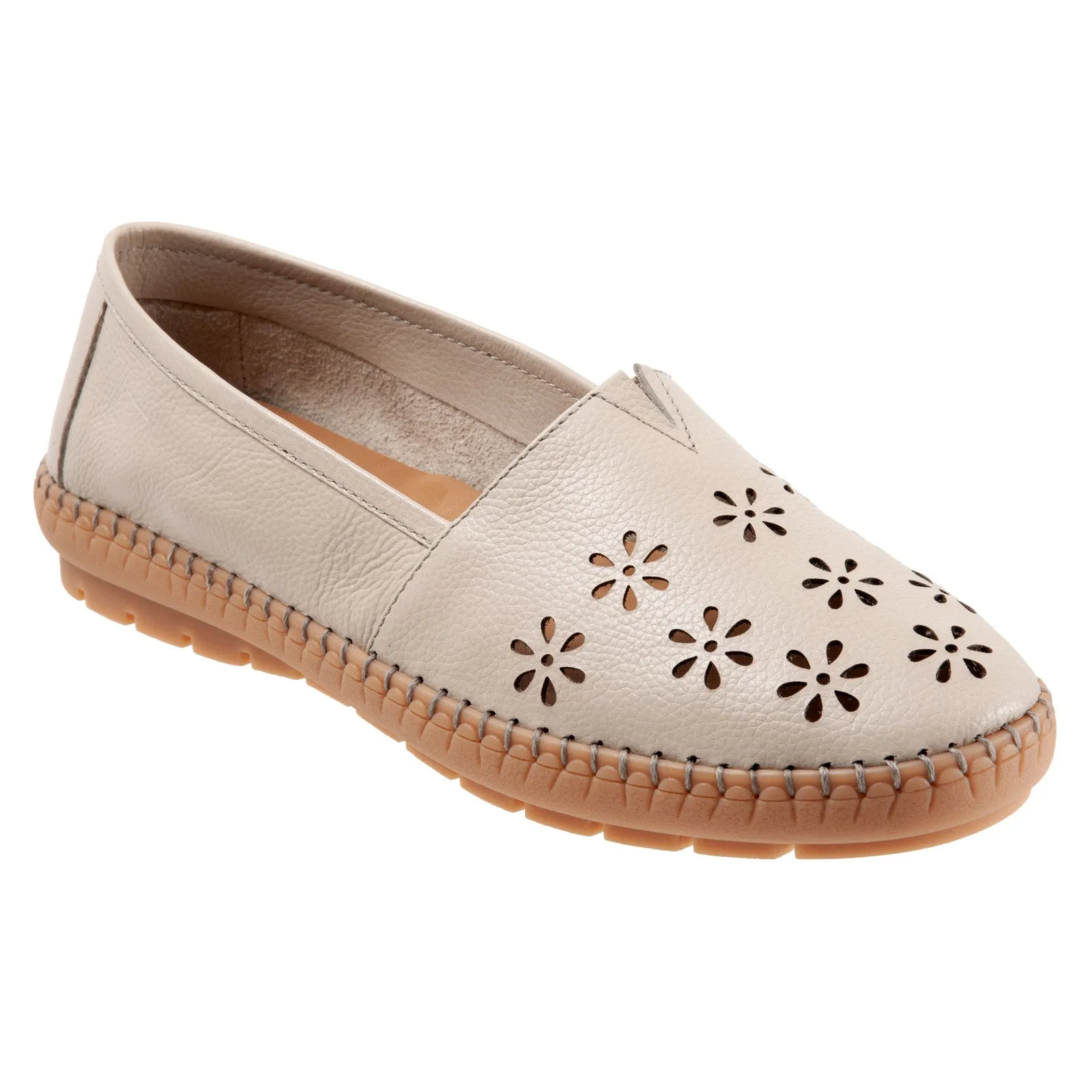 Trotters Rosie T2233-112 Womens Beige Wide Leather Loafer Flats Shoes