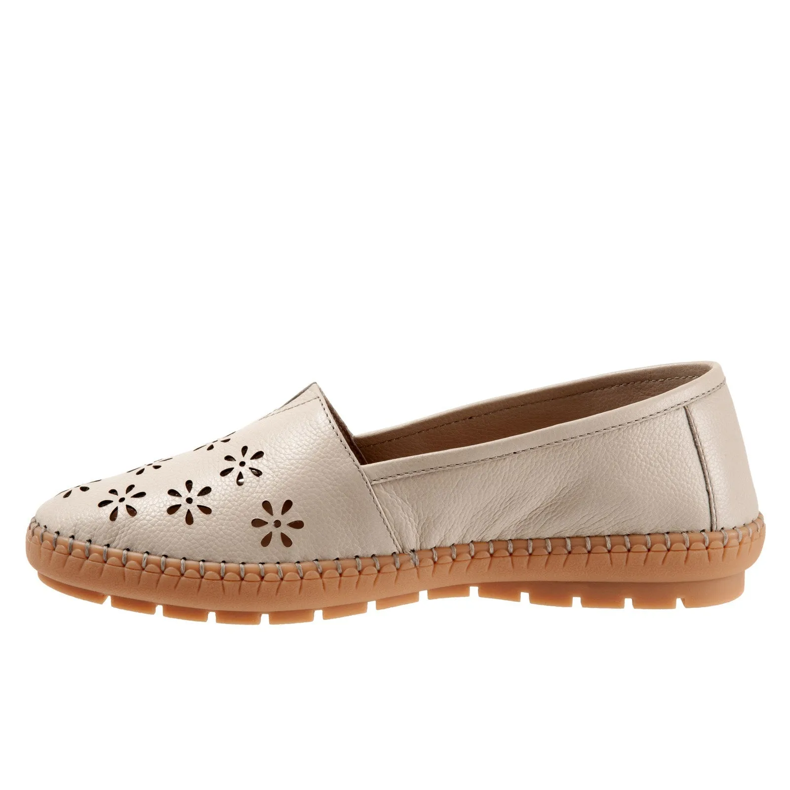 Trotters Rosie T2233-112 Womens Beige Wide Leather Loafer Flats Shoes