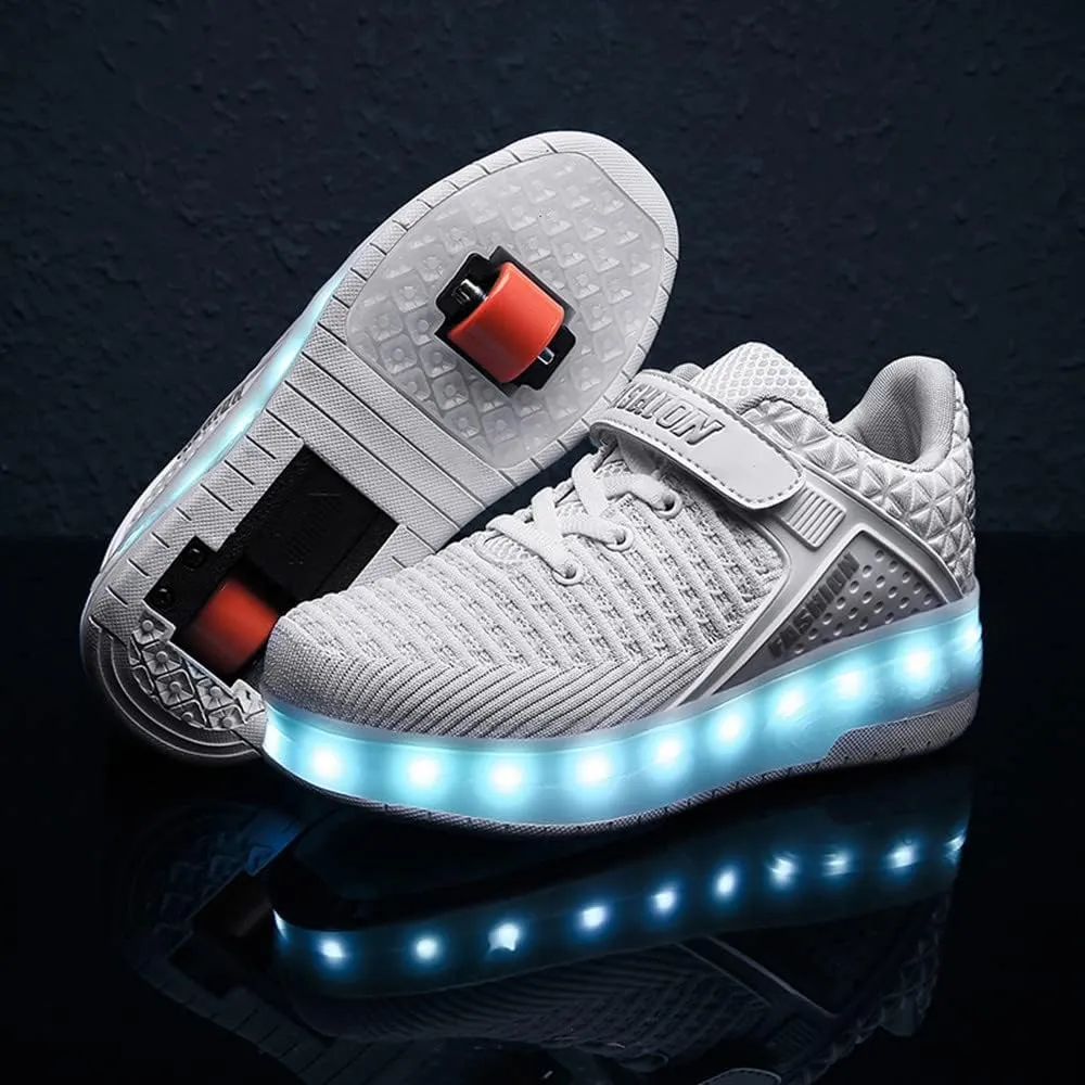 Ufatansy Roller Shoes Girls Boys Sneakers with Wheels Roller Skate Shoes USB Charging LED Light Up Footwear Skates for Beginner Trainers Kids Lightweight Breatheable Shoe