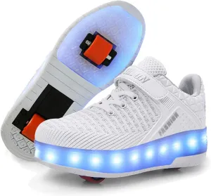 Ufatansy Roller Shoes Girls Boys Sneakers with Wheels Roller Skate Shoes USB Charging LED Light Up Footwear Skates for Beginner Trainers Kids Lightweight Breatheable Shoe