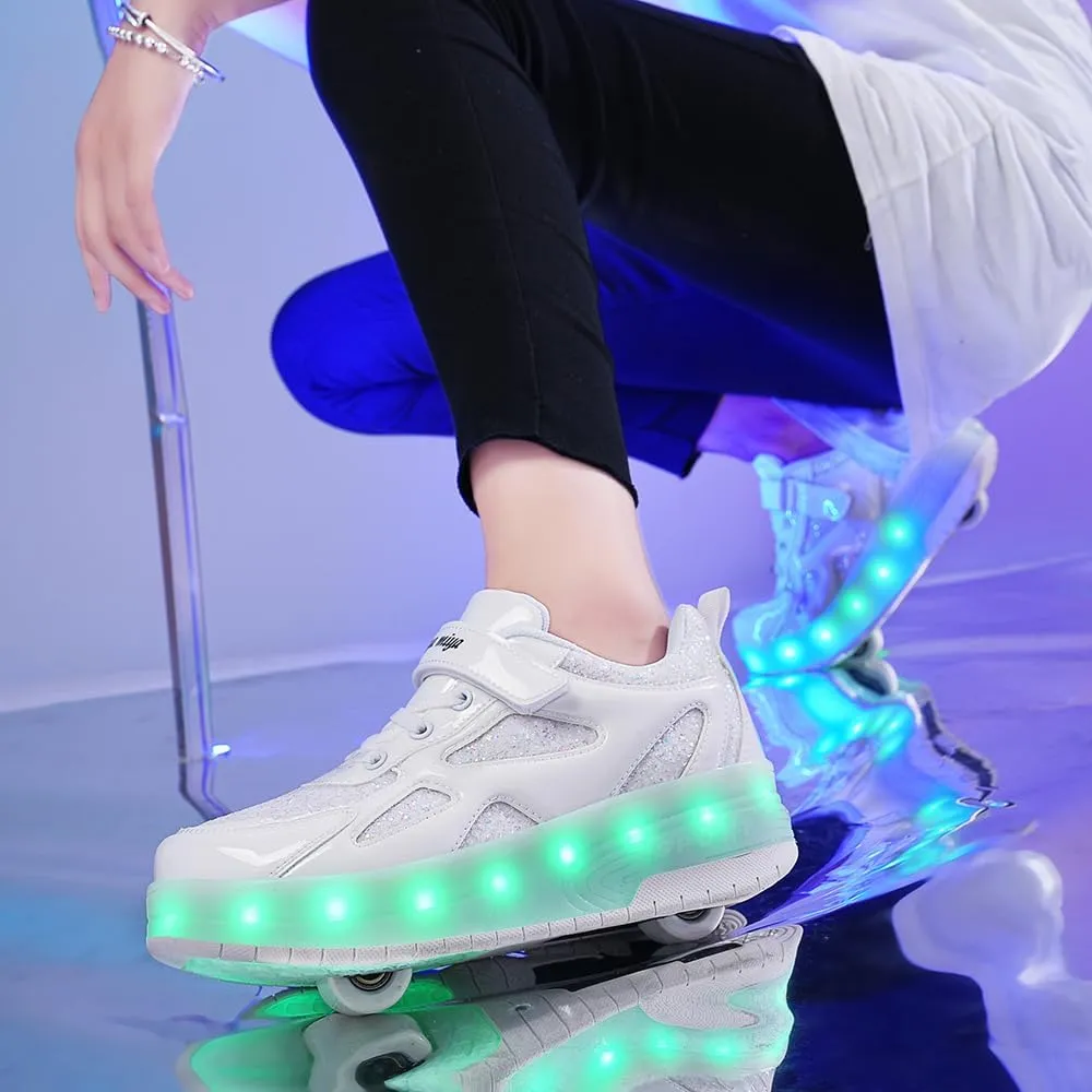 Ufatansy Roller Shoes Girls Boys Sneakers with Wheels Roller Skate Shoes USB Charging with LED Light Up Shinny Skates for Beginner Trainers Kids Lightweight Breatheable Shoe Footwear