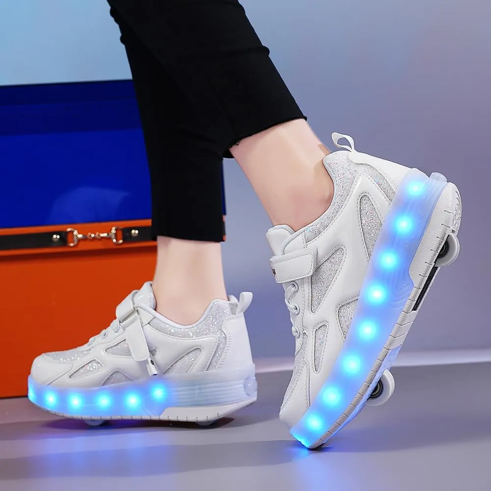 Ufatansy Roller Shoes Girls Boys Sneakers with Wheels Roller Skate Shoes USB Charging with LED Light Up Shinny Skates for Beginner Trainers Kids Lightweight Breatheable Shoe Footwear