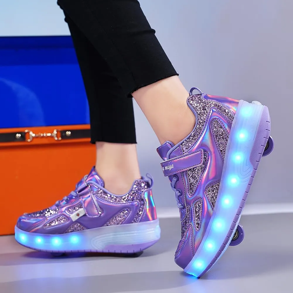 Ufatansy Roller Shoes Girls Boys Sneakers with Wheels Roller Skate Shoes USB Charging with LED Light Up Shinny Skates for Beginner Trainers Kids Lightweight Breatheable Shoe Footwear