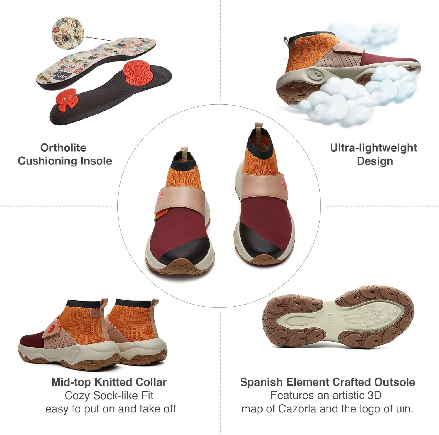 UIN Men's Walking Travel Shoes Slip On Outdoor Non-Slip Lightweight Comfort Hiking Sneaker Cazorla