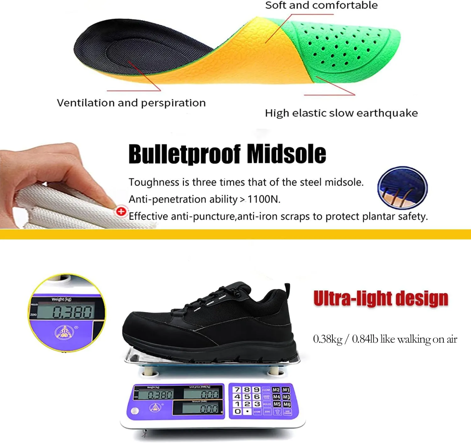 ulogu Waterproof Steel Toe Shoes for Men Comfy Lightweight Non Slip Safety Work Sneakers 6-Month Warranty
