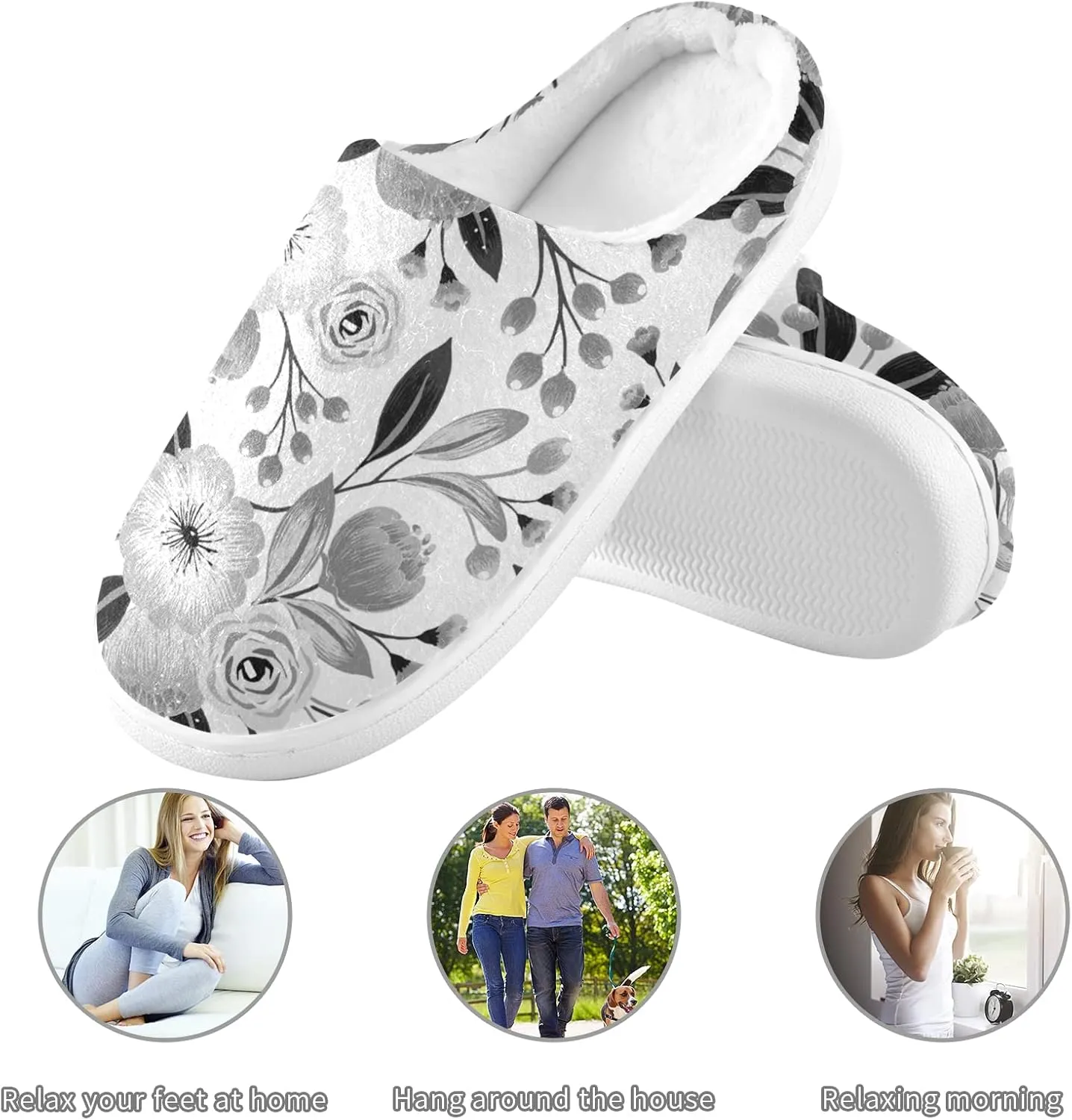 Unisex Memory Foam House Slippers Non-Skid Soft Warm Sole Coral Fleece Slip-on Closed Toe Hand Free Shoes for Bedroom Travel 6-17