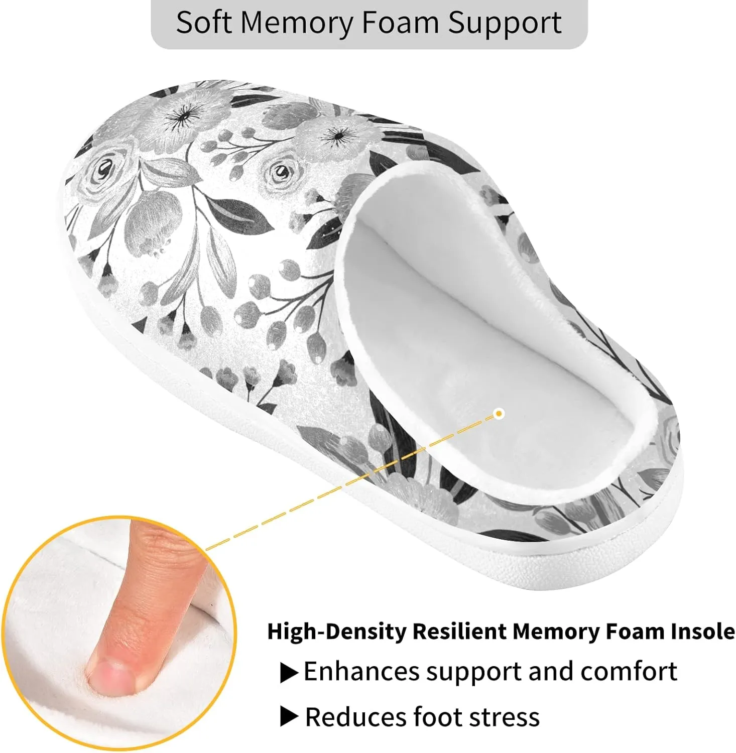 Unisex Memory Foam House Slippers Non-Skid Soft Warm Sole Coral Fleece Slip-on Closed Toe Hand Free Shoes for Bedroom Travel 6-17