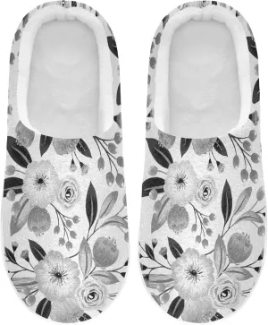 Unisex Memory Foam House Slippers Non-Skid Soft Warm Sole Coral Fleece Slip-on Closed Toe Hand Free Shoes for Bedroom Travel 6-17