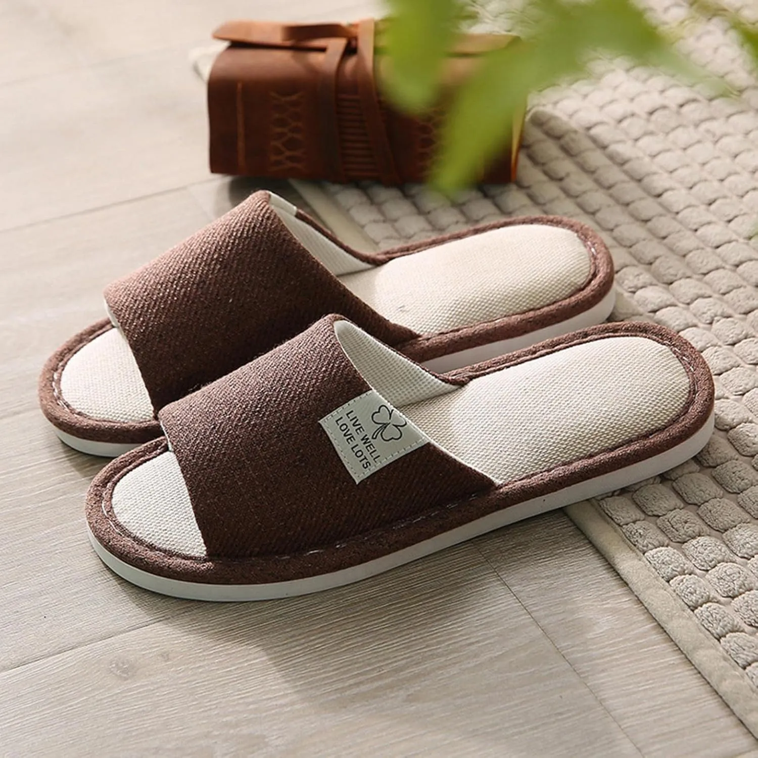 Unisex Winter Cotton Linen Slippers Open Toe Bedroom Slippers Soft Comfortable Casual Indoor Slip On Home Slippers