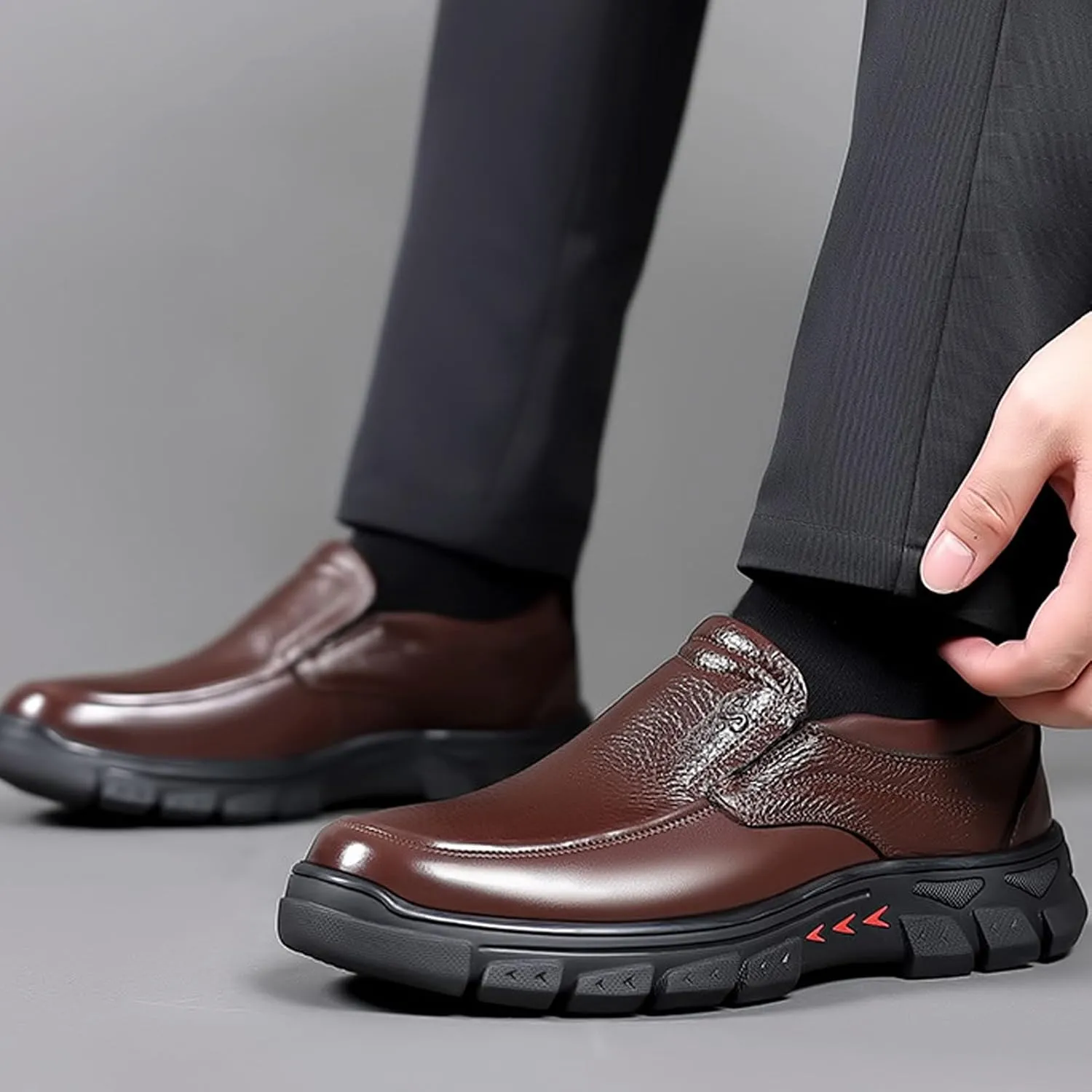 URLECHS Men's Leather Slip-On Loafers,Business Office Gentleman Dress Shoes Soft Lightweight Comfortable Driving Walking Shoes